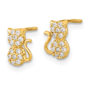 14k Madi K Polished CZ Sitting Cat Childrens Screwback Post Earrings — alternate view