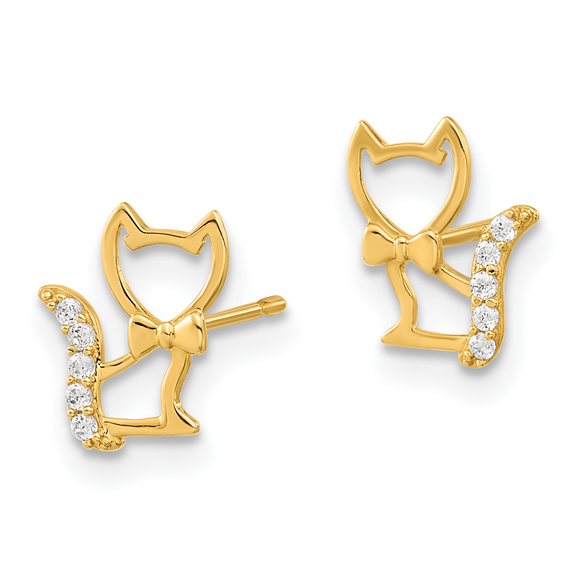 Madi K CZ Kitten with Tail Post Earrings Real 14k Yellow Gold 9.14x7.07mm Girl's product image view 2