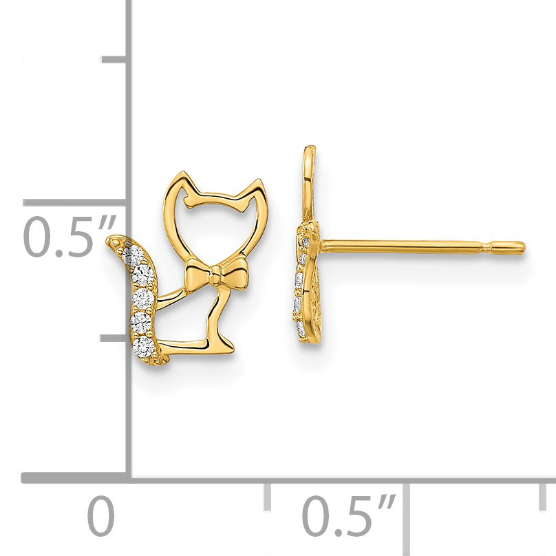 Madi K CZ Kitten with Tail Post Earrings Real 14k Yellow Gold 9.14x7.07mm Girl's product image view 3