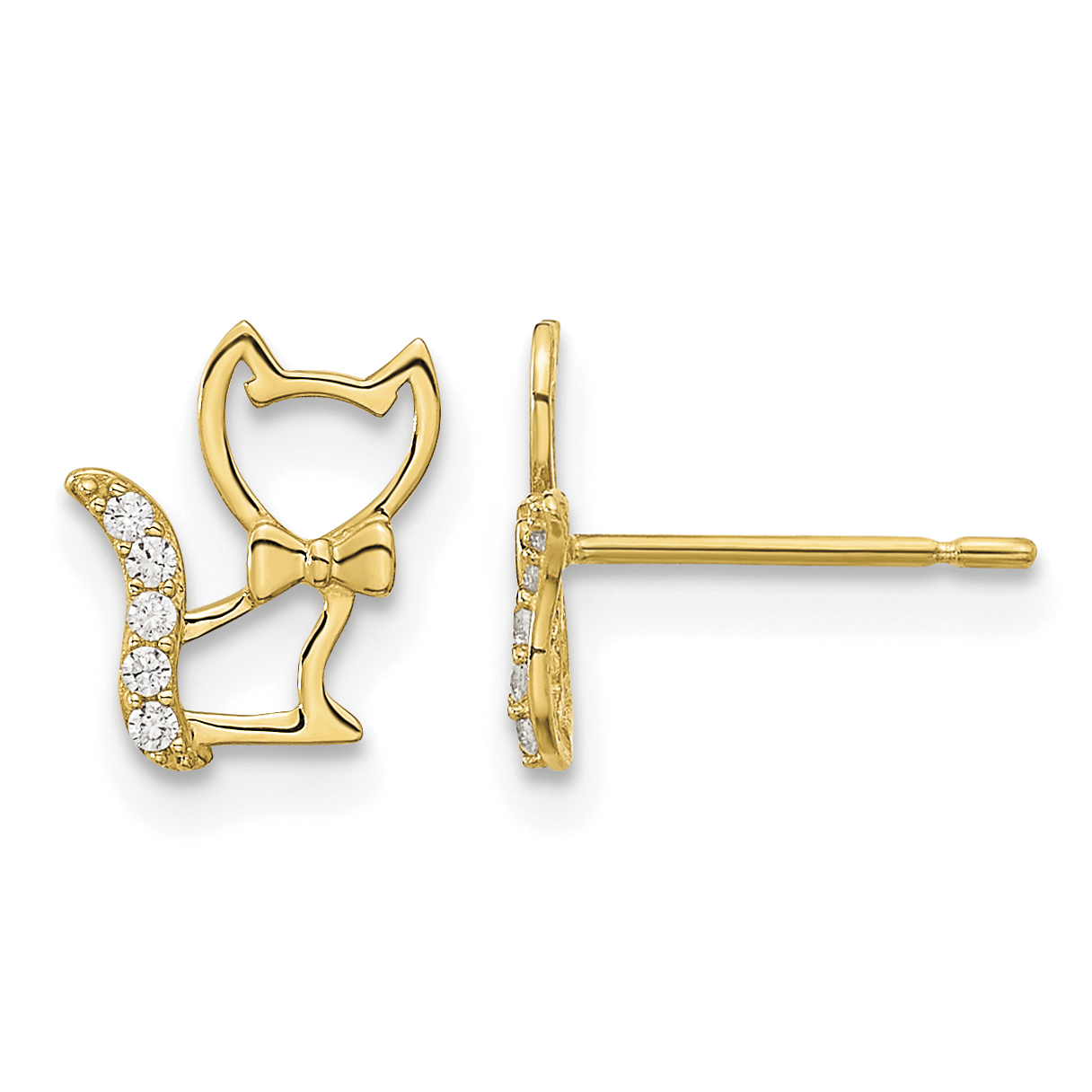 Madi K CZ Kitten with Tail Post Earrings Real 14k Yellow Gold 9.14x7.07mm Girl's main product image