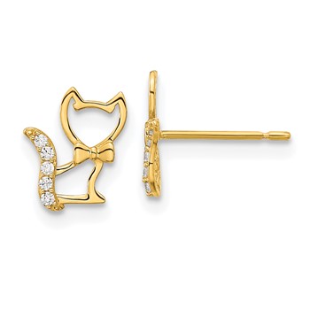 14k Madi K Kitten with CZ Tail Childrens Post Earrings