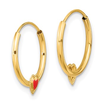 14k Madi K Polished Red Enameled Heart Hoop Childrens Earrings — alternate view