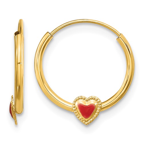 14k Madi K Polished Red Enameled Heart Hoops