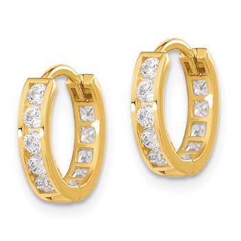 14k Madi K Round/Square CZ Reversible 2.5x12mm Hinged Hoop Earrings — alternate view