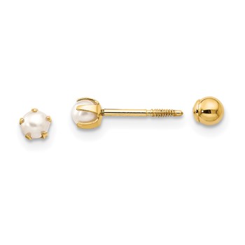 14k Madi K Reversible 2-3mm White Round Freshwater Cultured Pearl and Bead Screwback Post Earrings