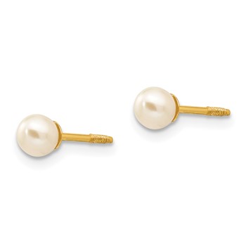 14k Madi K 3-4mm White Round Freshwater Cultured Pearl Screwback Post Earrings — alternate view