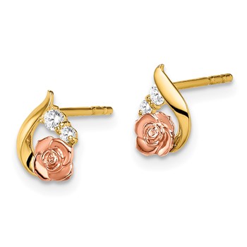 14k Two-Tone Madi K CZ Flower Childrens Post Earrings — alternate view