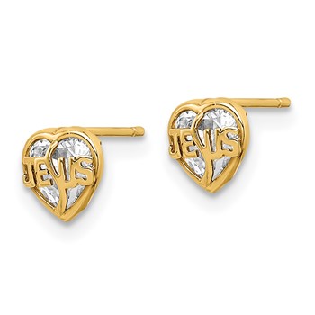 14k Madi K CZ Jesus Heart Post Earrings — alternate view