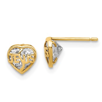 14k Madi K CZ Jesus Heart Post Earrings
