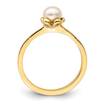 14K Madi K 4-5mm White Button Freshwater Cultured Pearl Flower Size 4 Baby / Childrens Ring — alternate view