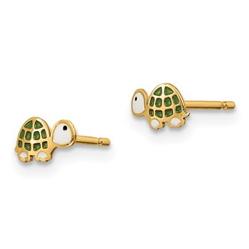 14k Madi K Green and White Enamel Turtle Childrens Post Earrings — alternate view