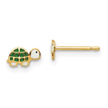 14k Madi K Green and White Enamel Turtle Childrens Post Earrings