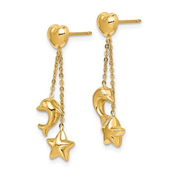 14k Madi K Heart, Star & Dolphin Dangle Post Earrings — alternate view