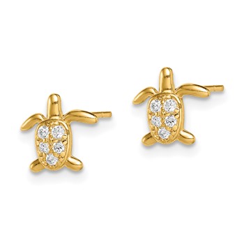 14k Madi K CZ Turtle Childrens Post Earrings — alternate view