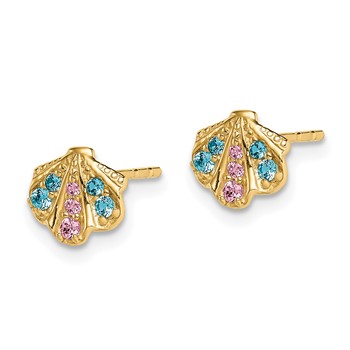 14k Madi K Blue and Pink CZ Seashell Childrens Post Earrings — alternate view