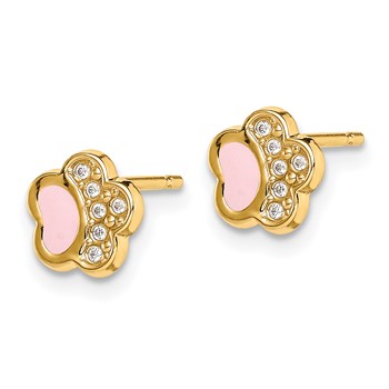 14k Madi K CZ and Pink Enamel Pawprint Childrens Post Earrings — alternate view