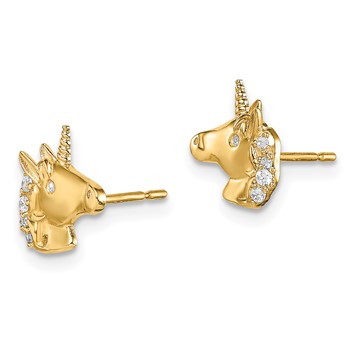 14k Madi K CZ Unicorn Childrens Post Earrings — alternate view