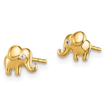 14k Madi K CZ Accent Elephant Childrens Post Earrings — alternate view