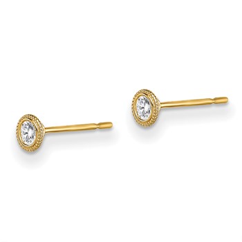 14k Madi K 4mm Round CZ Milgrain Bezel Post Earrings — alternate view