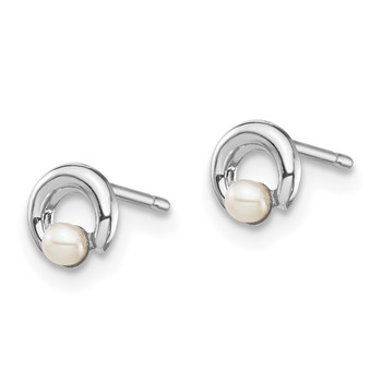 14k White Gold Madi K White Button Freshwater Cultured Pearl Circle Post Earrings — alternate view
