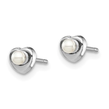 14kw Madi K White Button Freshwater Cultured Pearl Heart Post Earrings — alternate view