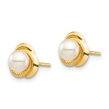14k Madi K 4-5mm White Button Freshwater Cultured Pearl Love Knot Post Earrings with Silicone Backs — alternate view