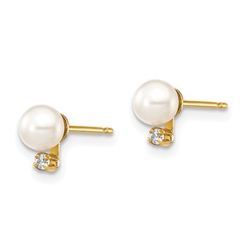 14k Madi K 4-5mm White Round Freshwater Cultured Pearl and CZ Post Earrings with Silicone Backs — alternate view