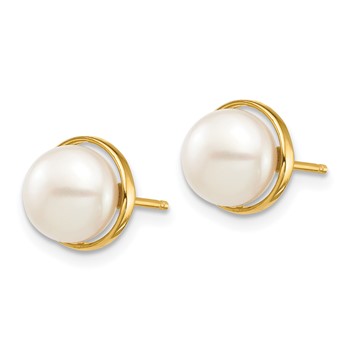 14k Madi K 7-8mm White Button Freshwater Cultured Pearl Post Earrings with Silicone Backs — alternate view