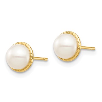14k Madi K 5-6mm White Button Freshwater Cultured Pearl Post Earrings with Silicone Backs — alternate view
