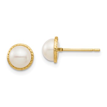 14k Madi K 5-6mm White Button Freshwater Cultured Pearl Post Earrings with Silicone Backs