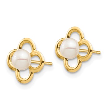 14k Madi K 4-5mm White Button Freshwater Cultured Pearl Quatrefoil Post Earrings with Silicone Backs — alternate view