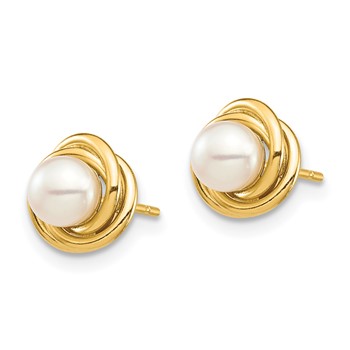 14k Madi K 4-5mm White Button Freshwater Cultured Pearl Love Knot Post Earrings with Silicone Backs — alternate view