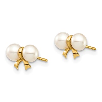 14k Madi K 3-4mm White Round Freshwater Cultured Pearl Bow Post Earrings with Silicone Backs — alternate view