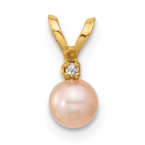14K Madi K 4-5mm Pink Near Round Freshwater Cultured Pearl CZ Pendant