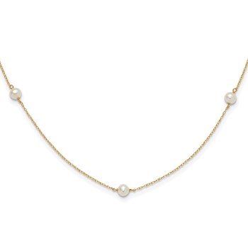 14k Madi K 4-5mm White Round Freshwater Cultured Pearl 5-Station 15.25 inch Necklace