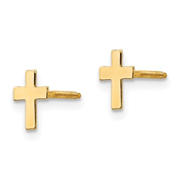 14k Madi K Polished Tiny Cross Childrens Silicone Comfort Screwback Earrings — alternate view