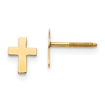 14k Madi K Polished Tiny Cross Childrens Silicone Comfort Screwback Earrings