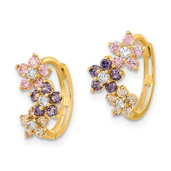 14K Madi K Flower Multicolor CZ Childrens Hinged Hoop Earrings — alternate view