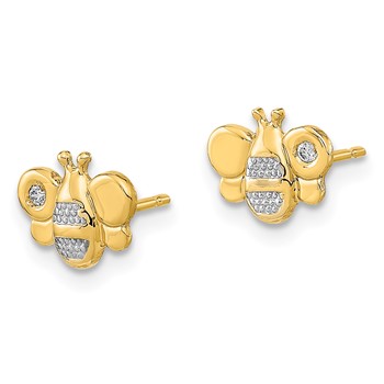 14K and White Rhodium Madi K Polished CZ Bee Childrens Post Earrings — alternate view