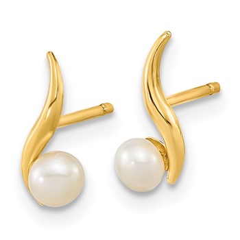 14K Madi K Polished 3-4mm White Button Freshwater Cultured Pearl Post Earrings — alternate view