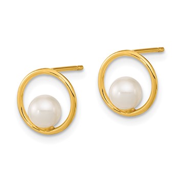 14K Madi K 5-6mm White Semi-Round Freshwater Cultured Pearl Open Circle Post Earrings — alternate view