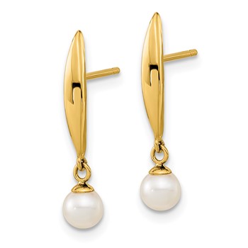 14K Madi K Polished 3-4mm White Near Round Freshwater Cultured Pearl Drop Post Earrings — alternate view