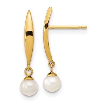 14K Madi K Polished 3-4mm White Near Round Freshwater Cultured Pearl Drop Post Earrings