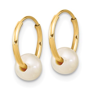 14k Madi K 5-6mm White Round Freshwater Cultured Pearl Endless Hoop Earrings — alternate view