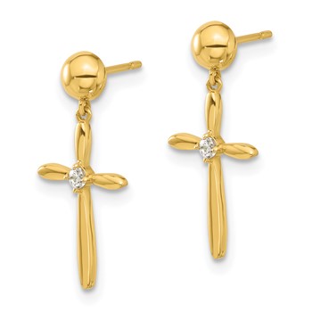 14k Madi K Polished CZ Cross Dangle Childrens Post Earrings — alternate view