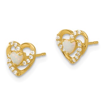 14k Madi K Polished Created Opal and CZ 7.5mm Heart Childrens Post Earrings — alternate view