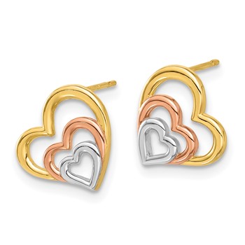14k with Rose and White Rhodium Madi K Polished Hearts Childrens Post Earrings — alternate view