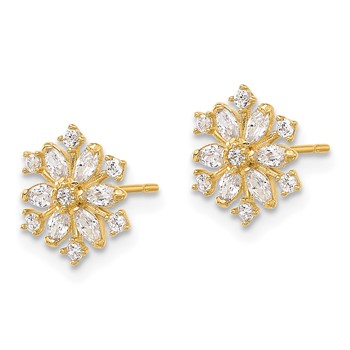 14k Madi K Polished CZ Snowflake Childrens Post Earrings — alternate view