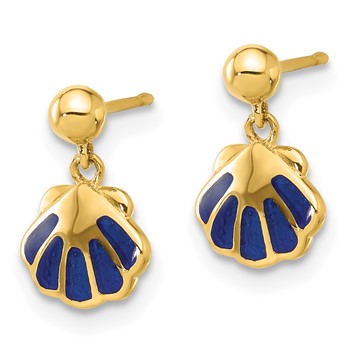 14k Madi K Polished Blue Enameled Shell Dangle Childrens Post Earrings — alternate view