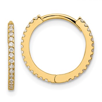 14k Madi K Polished CZ 1.25x15mm Hinged Hoop Earrings